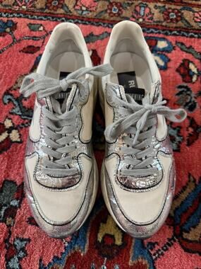 Golden Goose Dad Star Running Shoes 37 Womens 6.5-7 White Silver Sneakers